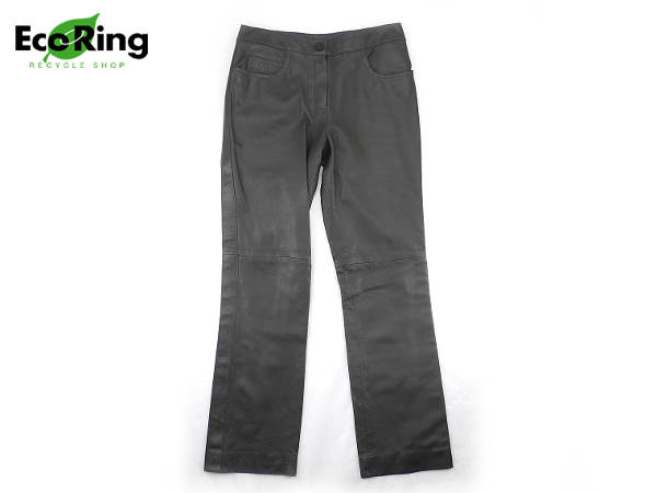 1円 美品 シャネル 02P ラムスキン レザー パンツ 38 濃茶 AD696