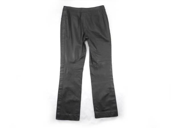 1円 美品 シャネル 02P ラムスキン レザー パンツ 38 濃茶 AD696