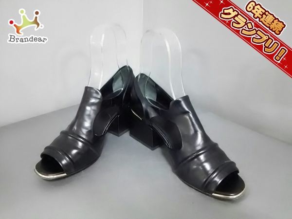 バレンシアガ パンプス 37 レディース 黒 オープントゥ レザー