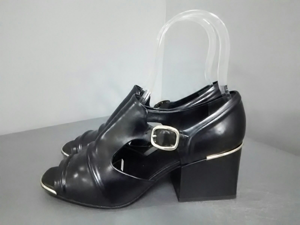 バレンシアガ パンプス 37 レディース 黒 オープントゥ レザー