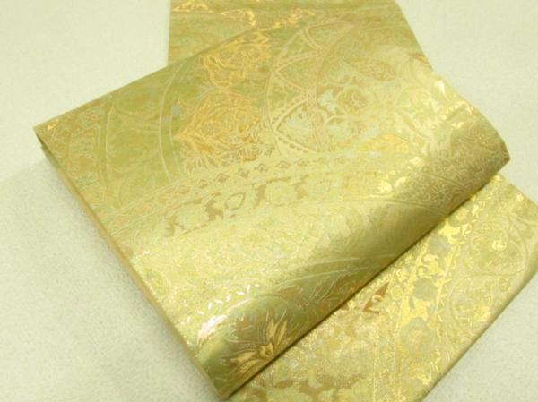 ★着物10★ 1円 絹 西域麗華文 シルク箔 袋帯 ☆☆☆☆