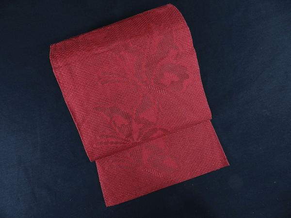 ￥3000値引中☆茜色地・羅の六通織八寸名古屋帯【夏物】b884T