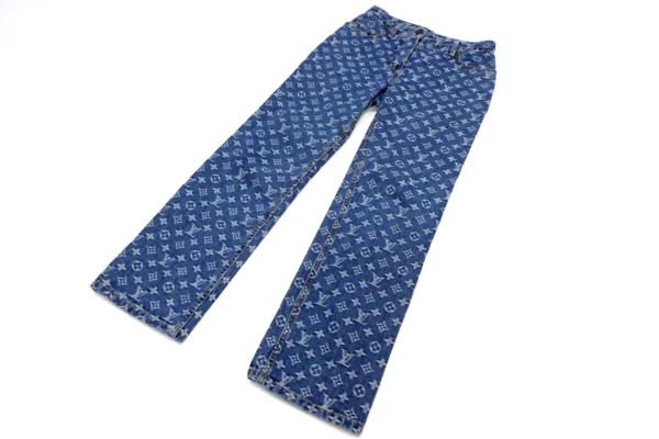 美品◇ルイヴィトン LV モノグラム デニムパンツ 34 青系 ルイ
