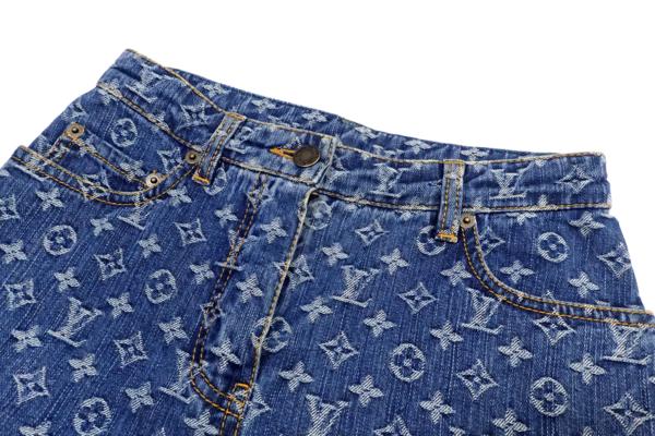 美品◇ルイヴィトン LV モノグラム デニムパンツ 34 青系 ルイ