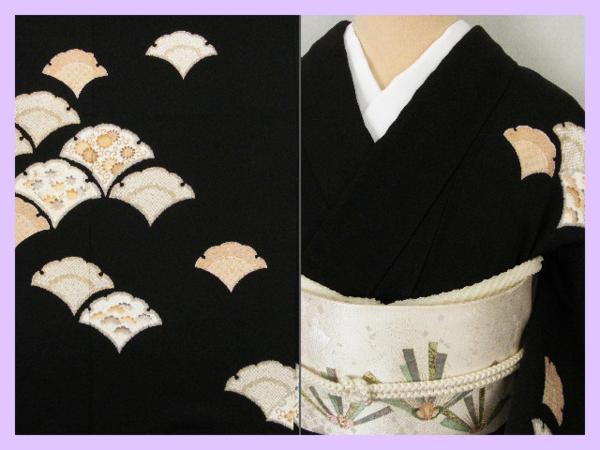 ◆衣紋屋◆8286 【1円～】 一つ紋付 雪銀杏文様 訪問着 黒