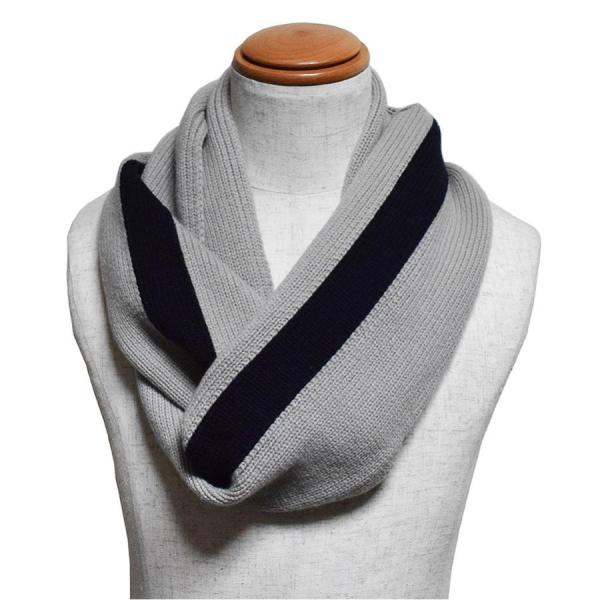 エルメス スヌードマフラー カシミヤ100% グレー×ブラック