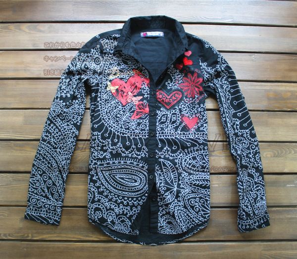 M03-極美品☆Desigualデシグアル 刺繍長袖 シャツブラウス 黒 M 