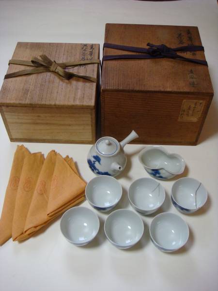 【純】煎茶道具・名工「四代清風与平～茶器三揃」二重共箱共布