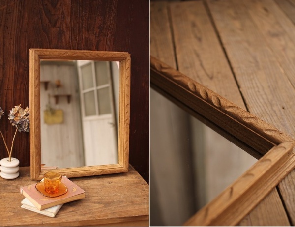 жdenbeeжアンティーク 古い木枠のミラー/鏡