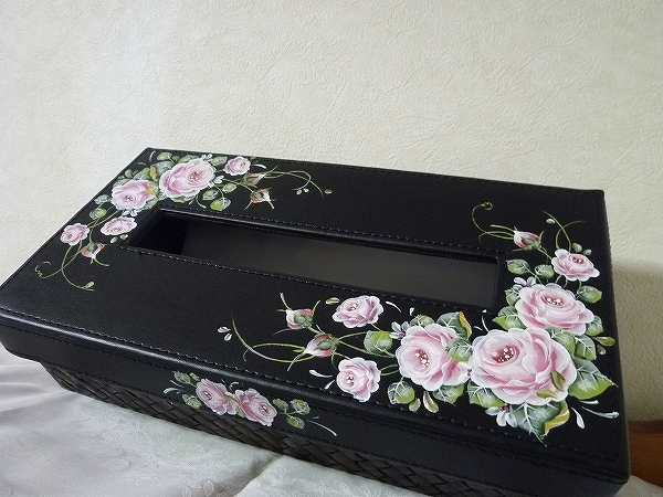 ☆トールペイント 薔薇 ティッシュBOX☆ ハンドクラフト、手工芸 木工