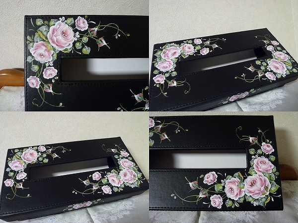 トールペイント　作品　薔薇柄ティッシュボックス ☆トールペイント 薔薇 ティッシュBOX☆ 【公式通販】