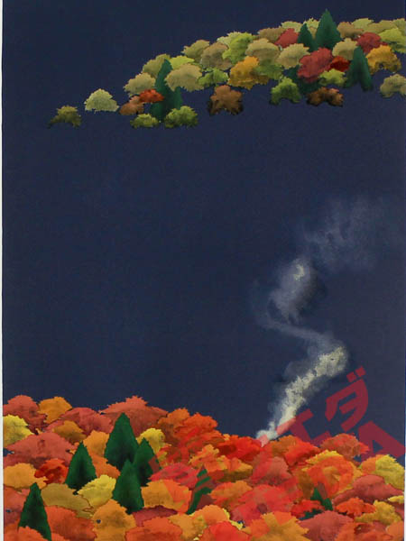 版画☆内田正泰 炭焼小屋の秋 四季の詩 サイン・エディション入