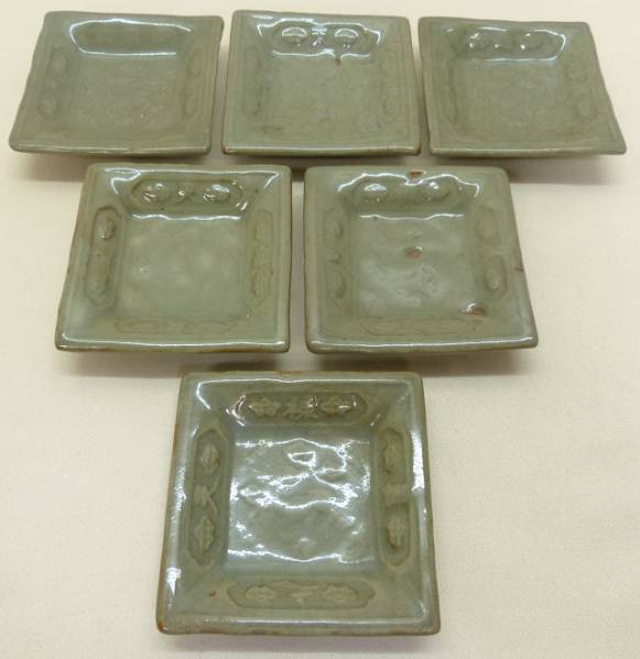 □天使□旧家新発見 大珍品 時代中国・三田青磁 時代角小皿６客