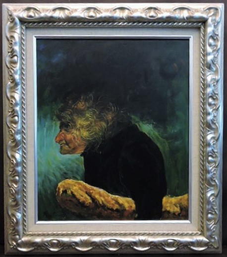 ■　鴨居 玲　■　《 パン 》老婆　■　逸品　油彩画・8号