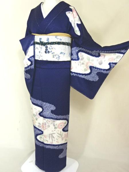 豆菊*未着用!淡く儚い辻が花＊絞りの流水に花開く*訪問着♪182