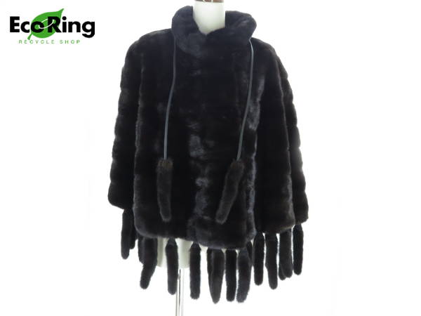 1円 ブラックグラマー ミンク 毛皮ファー ポンチョブラックDE904