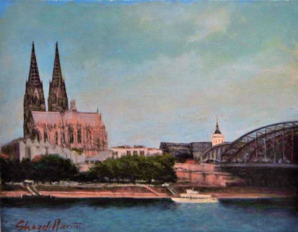 成田省三画伯作品油絵 「二つの塔の見える河」F６号　超特価！