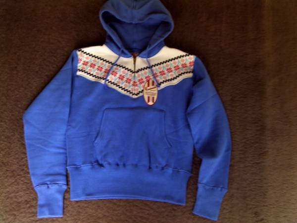 CUSHMANクッシュマン雪柄スウェットパーカー水色M/ウエアハウス