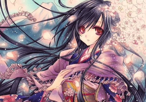 ロ】 同人手描きイラスト・オリジナル『富士桜』(手描きイラスト