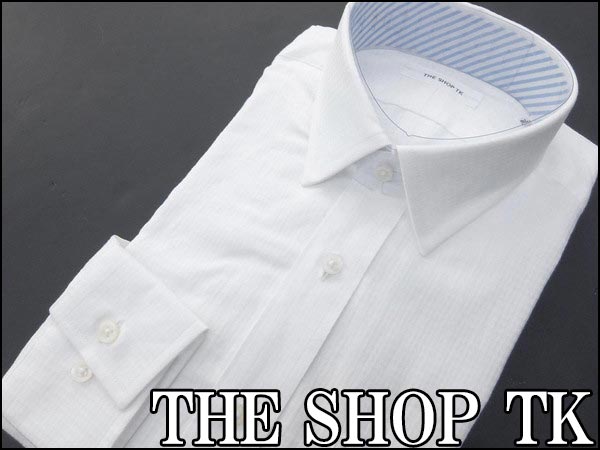 新品TK タケオキクチ シャドーダイヤ柄ドレスシャツM白★I15564