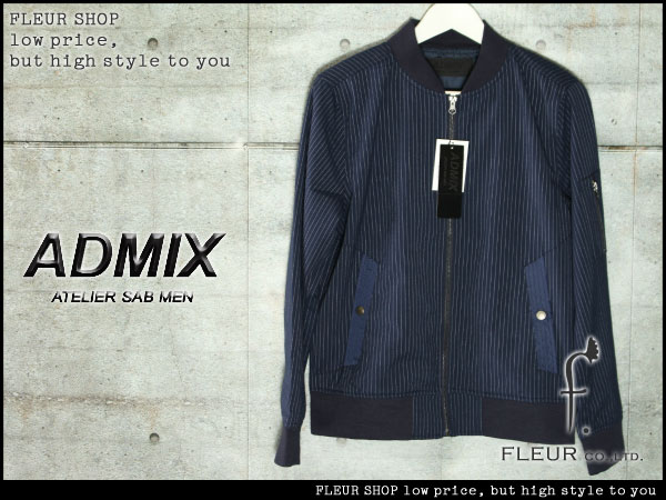 ■M1153■ADMIX アトリエサブ ストライプ ライトMA-1ブルゾンL紺
