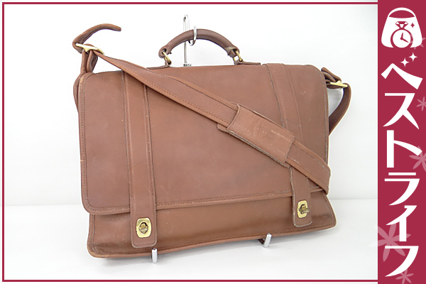 1円 本物 コーチ 5274 レザー 2way ショルダーバッグ 茶系