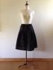 黒リネン100% 大人ミディ丈タックスカートF*ハンドメイド*麻膝丈
