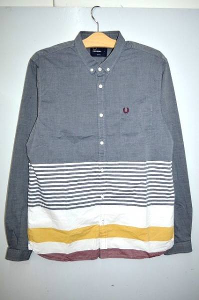 格安◇FREDPERRY フレッドペリーマルチボーダーバイカラーシャツ