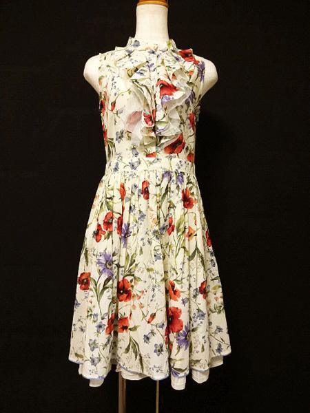☆美品 ロイスクレヨン/ノースリーブ花柄ラッフルワンピースx580
