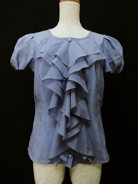 ☆美品☆エムズグレイシー/光沢フリル半袖コットンブラウスsa726