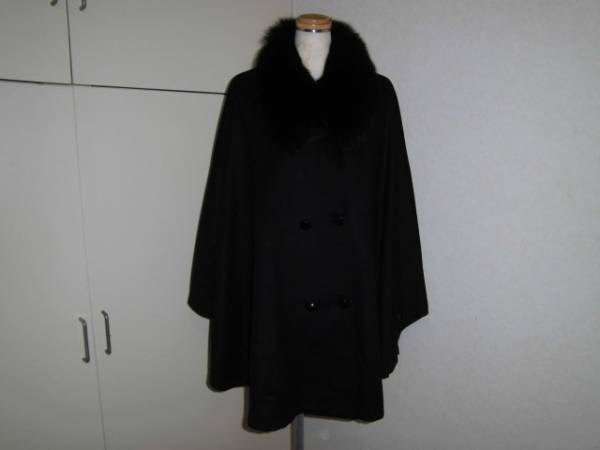 フォーマルパーティ発表会●襟フォックス?カシミヤ100%黒マント