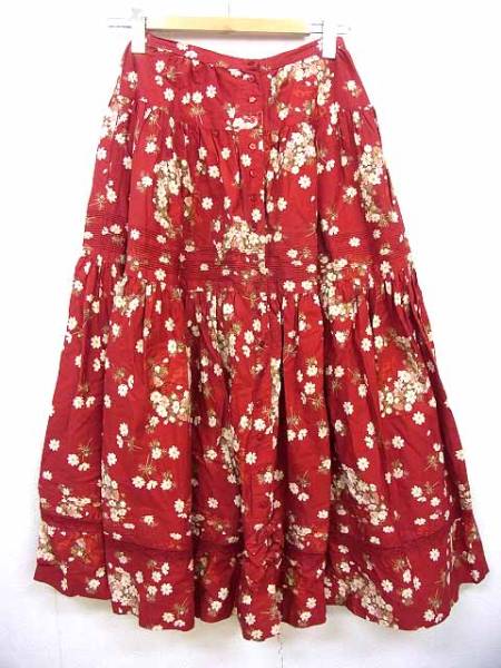 ピンクハウス PINK HOUSE ロング スカート 赤 レッド 花柄 総柄