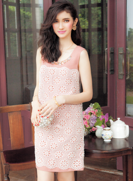 chestyチェスティ☆レースサテンワンピースピンク1美品 |公式Chesty  