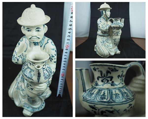 中国美術 染付 人物像 中国古玩陶磁器 高さ約31.5cm