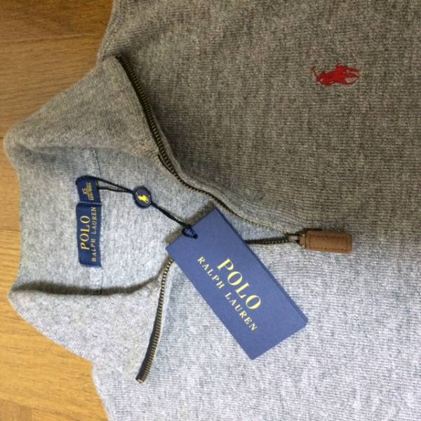 新品/高級/RalphLauren/ニット/セーター/グレー/レッド/革/XS