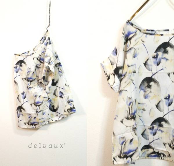 未使用 水彩 フラワープリント トップス 花柄 ブラウス 白