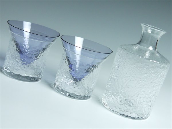 h776 ササキ 工芸ガラス 色付 冷酒器 酒器揃い 計3点