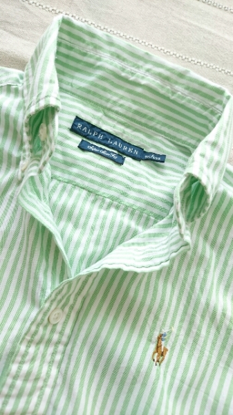 ラルフローレン グリーン×白ストライプシャツ サイズ2