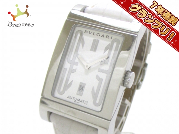 ブルガリ 腕時計 レッタンゴロ RT45S ボーイズ 革ベルト 白 BVLGARI