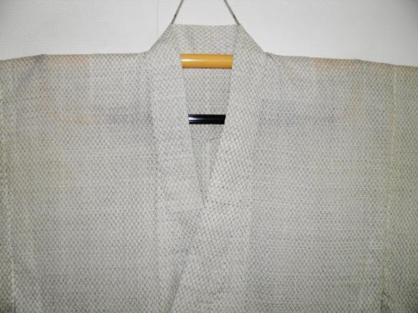 壱3151 本麻近江上布男着物単衣 裄65丈144К霞井桁細密絣 灰白系