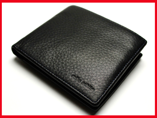 ◆mila schon ミラショーン 新品 本革レザー二つ折り財布 黒◆
