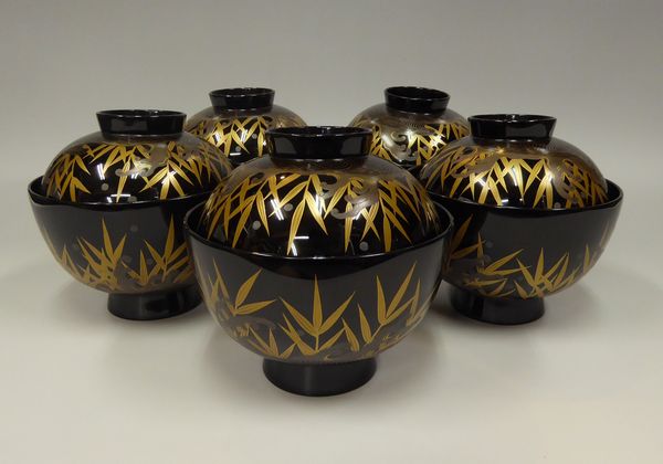 【極美品】輪島塗 名月絵変わり蒔絵 吸物椀5客 信斎/松斎 汁椀/お椀 漆器食器 極美品】輪島塗 名月絵変わり蒔絵 吸物椀5客 信斎/松