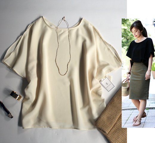 ロペピクニック■袖スリット2WAY光沢とろみブラウス38Mオフ白