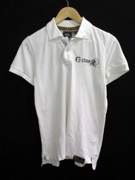 ジースター G-STAR ポロシャツ シャツ 半袖 ロゴ S 白 ホワイト