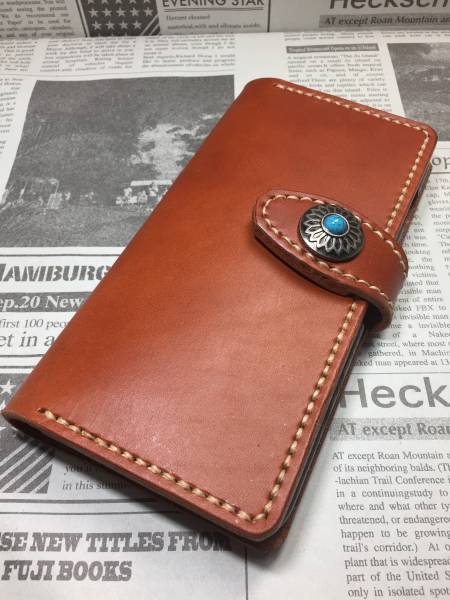 iphone6.6ｓPlus用 ハンドメイドレザーカバー（手帳型C13）