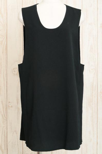 美品 詩仙堂 ちりめん織り無地ノースリーブチュニック 黒 st981