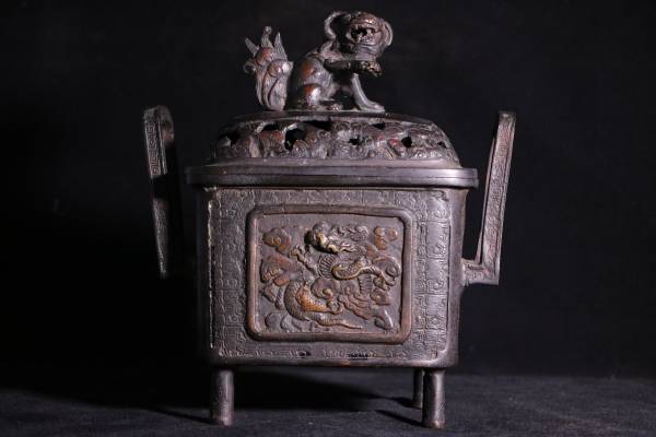 仏教美術 【香炉】 銅製 骨董品 香炉 香道具 獅子 銅製 古美術 【公式
