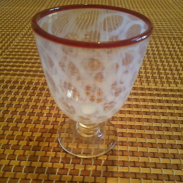 氷コップ 金赤 乳白 水玉 気泡有り 昭和大正レトロガラス 