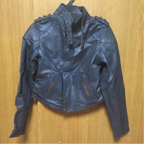 インポート ネイビー 本革 ライダースジャケット