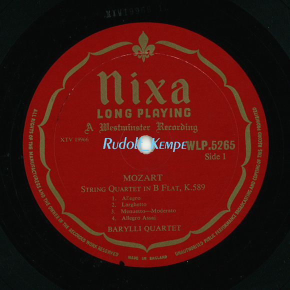 40 枚カードシート 英Nixa WLP モーツァルト 弦楽四重奏曲K.387 バリリQ 音楽 レコード